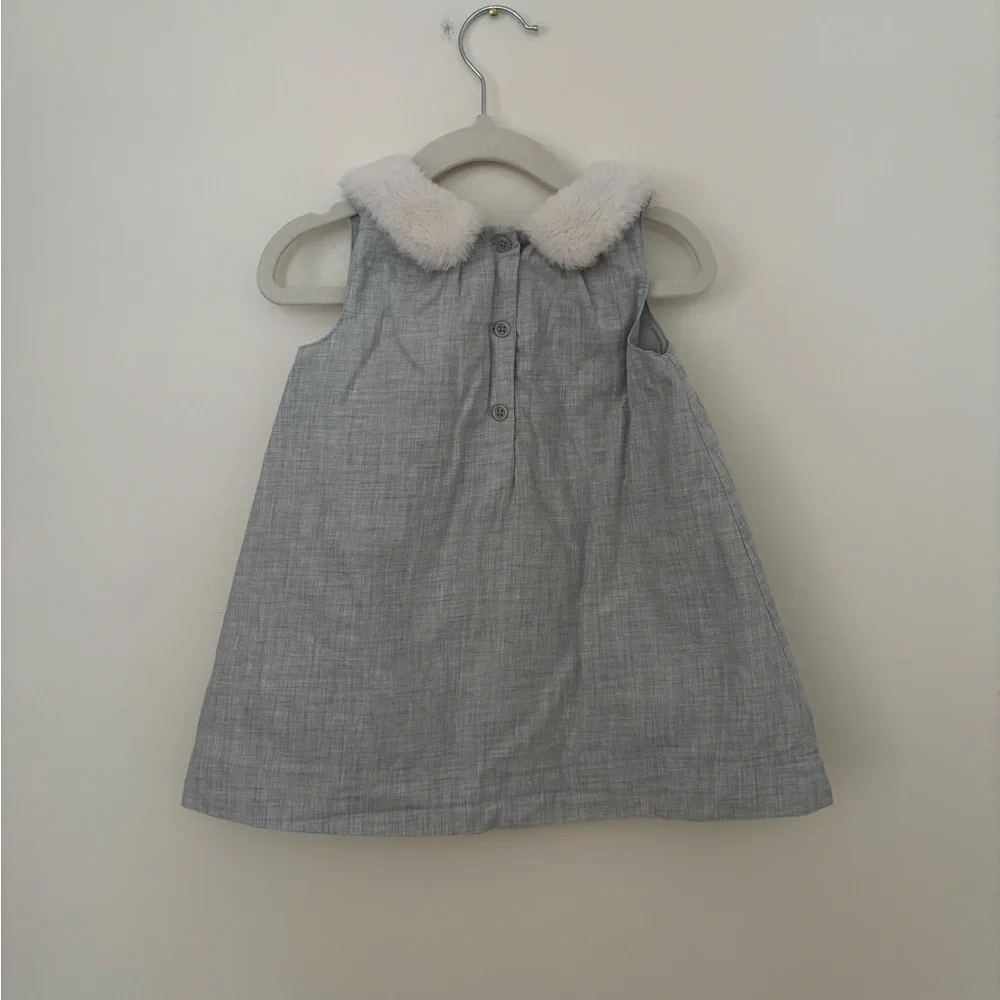 GAP Light Gray Dress with White Faux Fur Collar
